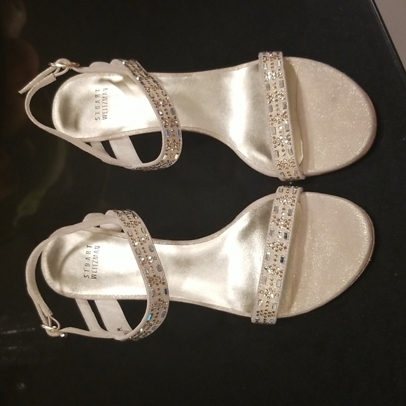 đź’•STUART WEITZMANđź’• Fireplace Sandal Ankle Strap Heels Light Gold Jewels 9.5 - Picture 5 of 16